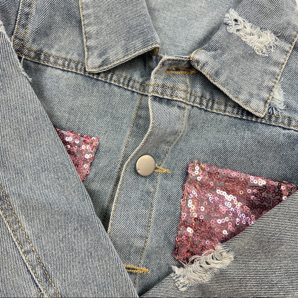 Girl Boutique Distress Sequin Denim Jacket - Picture 3 of 3